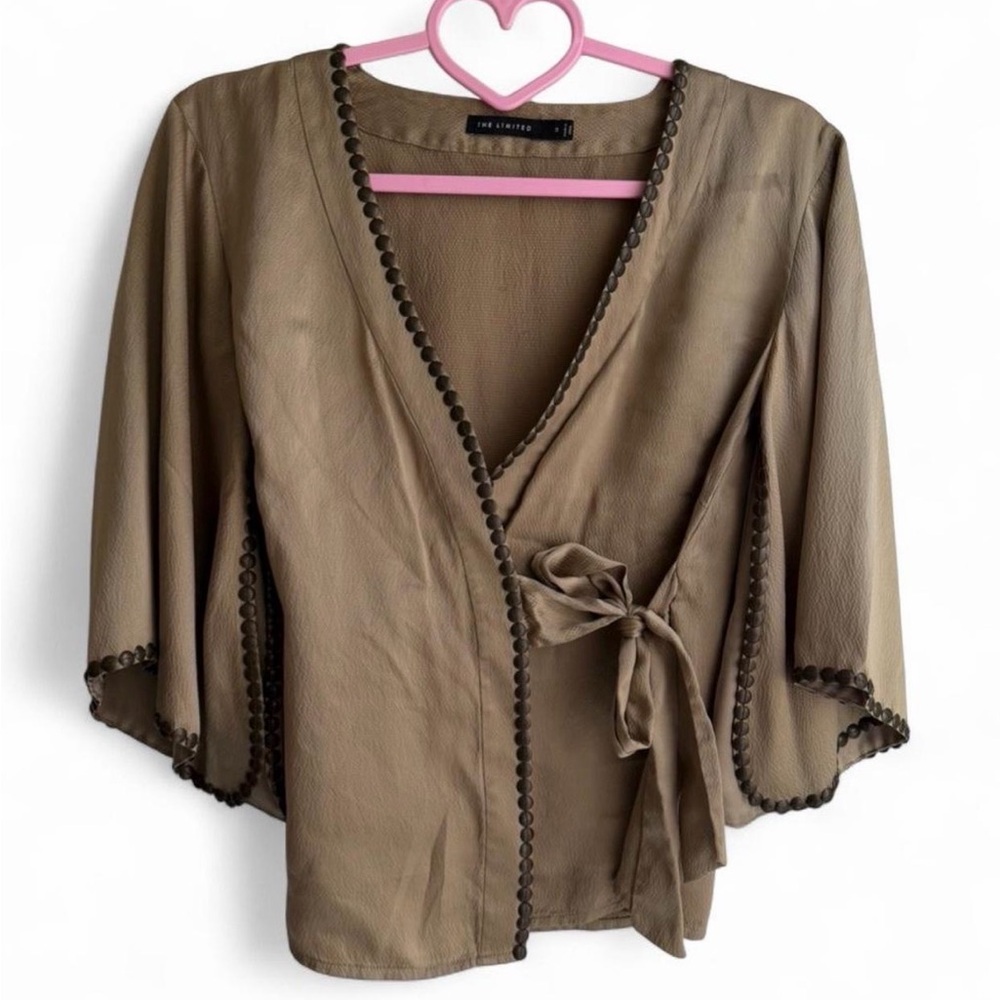 Vintage Brown Wrap Blouse with Tie